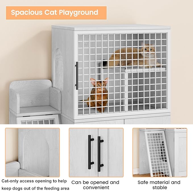 Garvee Dog Proof Cat Feeding Station, Cat Litter Box Enclosure Furniture - Image 4