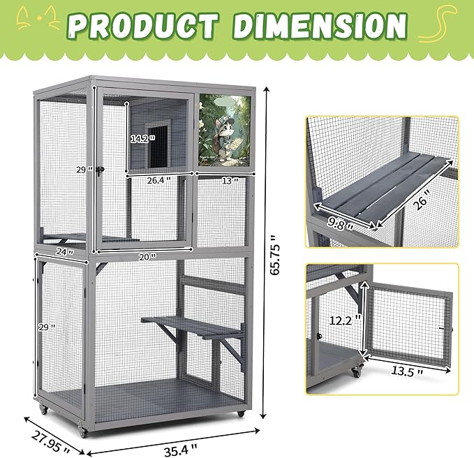 COZIWOW Outdoor Wooden Cat Catio – Weatherproof, Easy Assembly, - Image 2