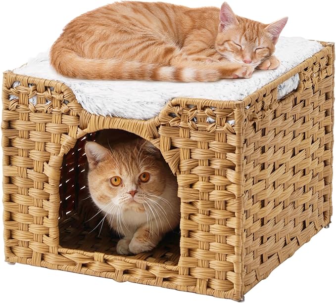 SETVSON Cat Beds Indoor Kitten House, Handwoven Rattan Cat Cave Pet Cube by SETVSON