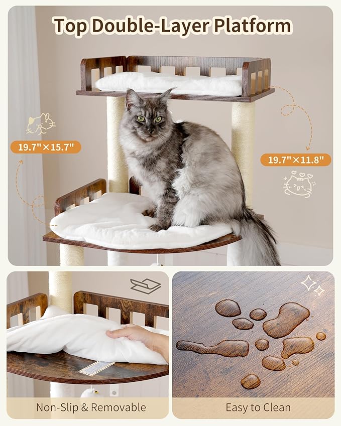 Heybly Cat Tree, 70.5 Inch Wood Tall Cat Tower - Image 4