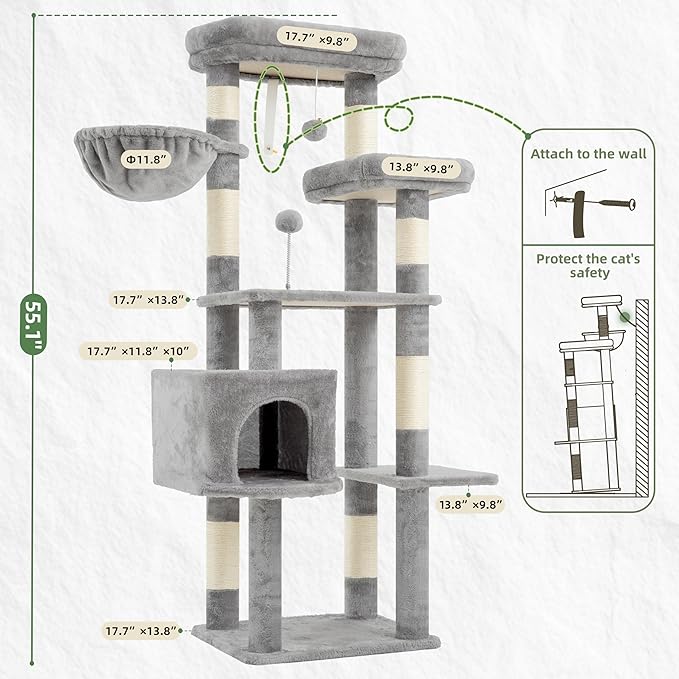 Gitelsnour Cat Tree for Indoor Cats, 55.1 inch Cat Tower - Image 7