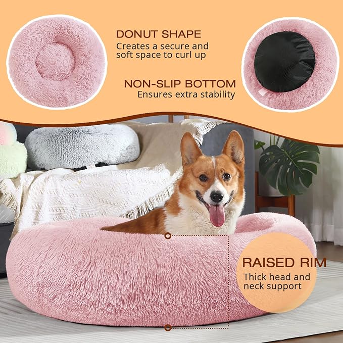 JOLLYVOGUE Dog Bed, Calming Anti-Anxiety Large Dog Bed, Fluffy Donut Cushion - Image 4