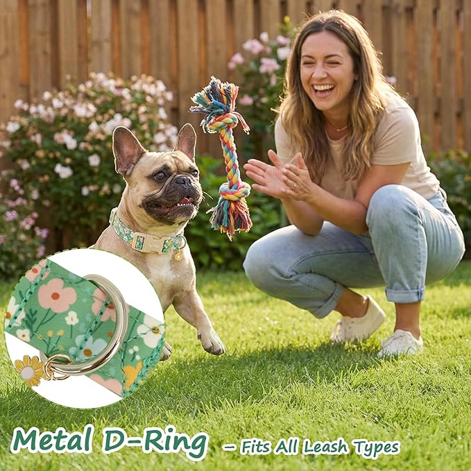 Dog Collar with Floral Patterns, Spring Summer Collection Green Dog Collar with - Image 6