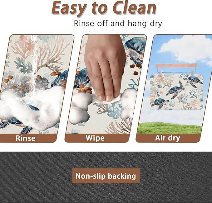 Turtle Dog Cat Food Mat, Coral Absorbent Pet Feeding Mat - Image 4