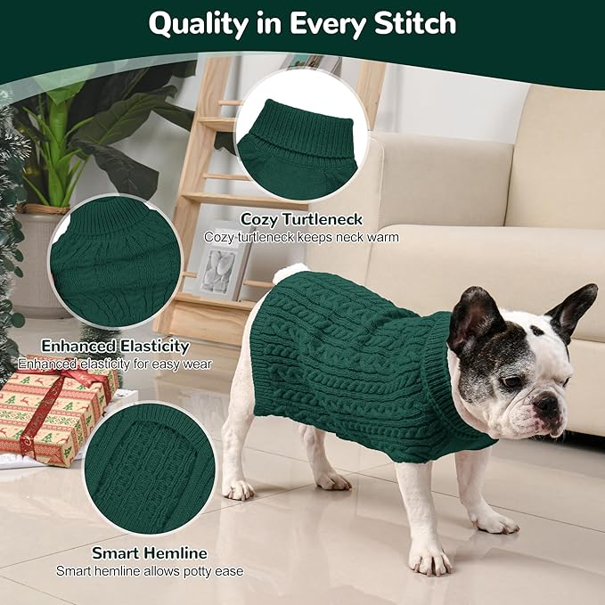 2 Pack Dog Sweaters for Medium Dogs Winter Turtleneck Pullover Cable Knit - Image 3