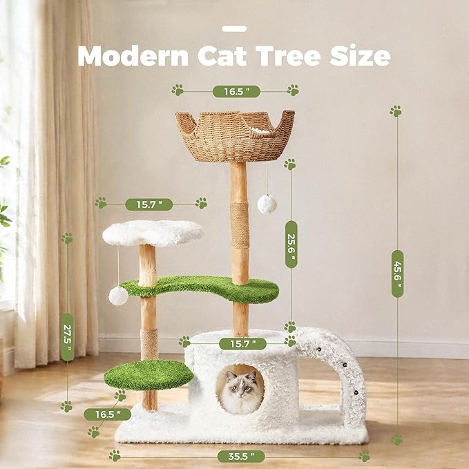 Easyego Modern Cat Tree, 45.6" Aesthetic Wood Cat Tree Tower - Image 7