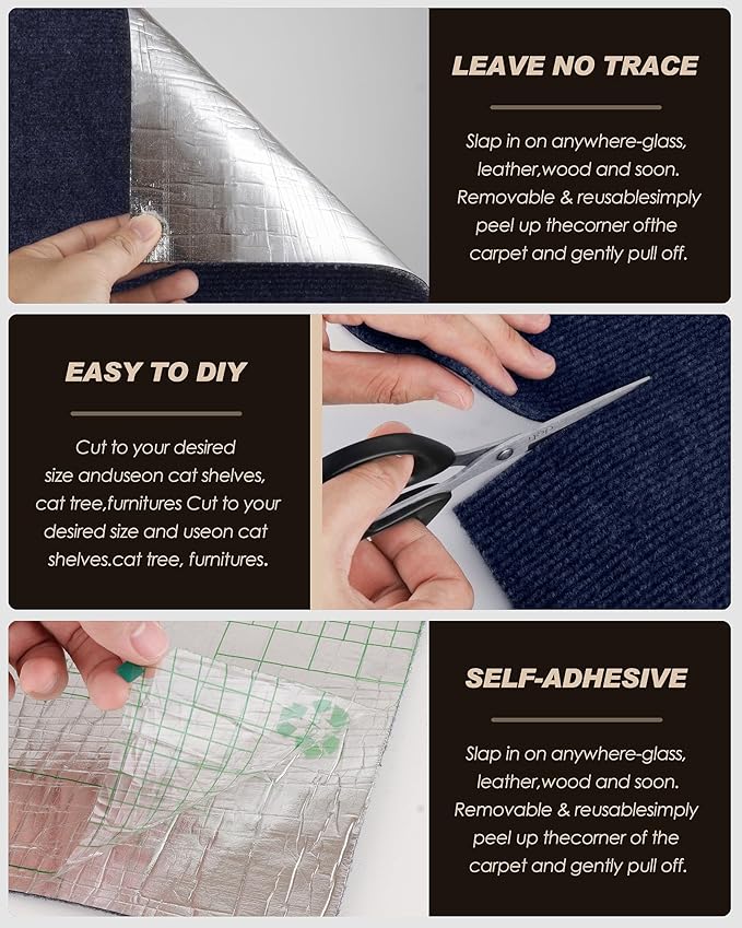 VIVOYAN 78.7"x15.8" Cat Scratch Mat, Trimmable Self-Adhesive Carpet, DIY Climb - Image 5