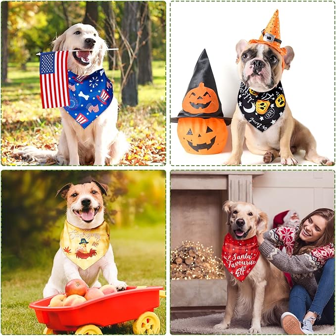 Weewooday 9 Pcs Holiday Dog Bandanas Seasonal Red White and Blue Bandanas - Image 6