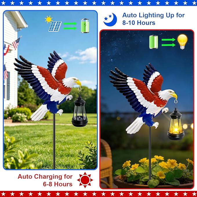 4th of July Independence Day Solar Eagle Garden Lantern Outdoor, Patriotic Bald - Image 4
