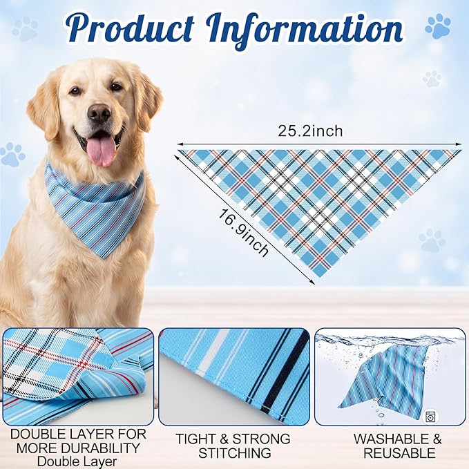 Weewooday 9 Pcs Large Dog Bandanas Buffalo Plaid Striped Dog Scarf Printing - Image 2