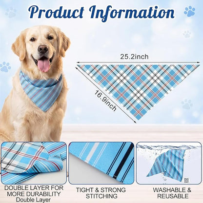 Weewooday 9 Pcs Large Dog Bandanas Buffalo Plaid Striped Dog Scarf Printing - Image 2