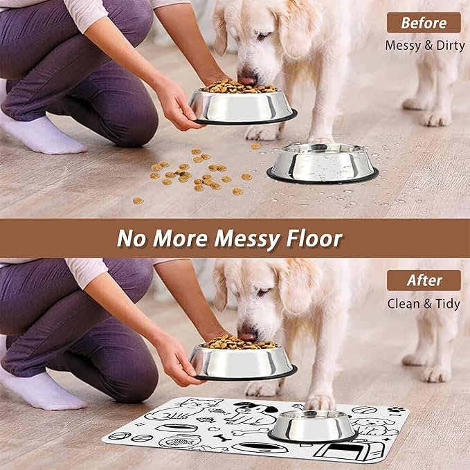 Cute Cat Bird Paw Print Dog Cat Food Mat, Absorbent Pet Feeding Mat - Image 5