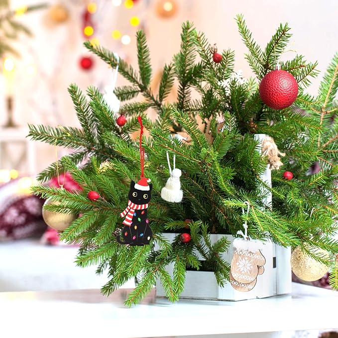 Black Cat Christmas Ornament Wooden Funny Cat Tree Hanging Pet Ornaments Xmas - Image 6