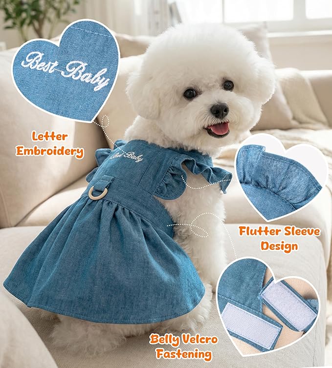 Denim Cat Dog Dress Clothes for Small Dogs - Image 4