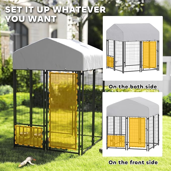 PawHut 4' x 4' x 4.5' Outdoor Dog Kennel, Welded Wire Dog Kennel Outside Run - Image 6