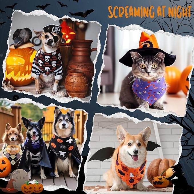 Huhumy 100 Pcs Halloween Dog Bandanas Bulk 3 Sizes Dog Washable Bandana - Image 5