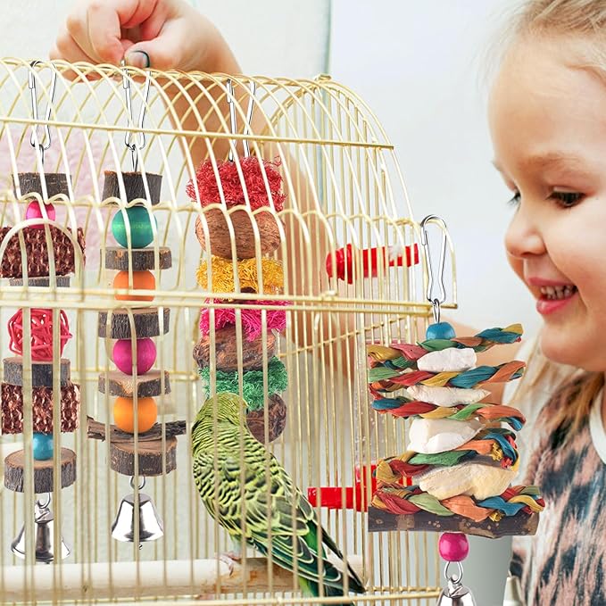 Bissap Bird Chew Toys, 7 Packs Parakeet Natural Wood Toys Parrot Hanging Cage - Image 5