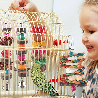 Bissap Bird Chew Toys, 7 Packs Parakeet Natural Wood Toys Parrot Hanging Cage - Image 5