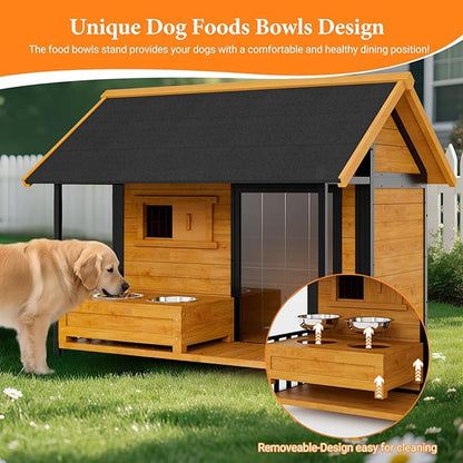 Large Dog House with Dog Bowls Stand, Outdoor Weatherproof XL Dog Kennel with - Image 4