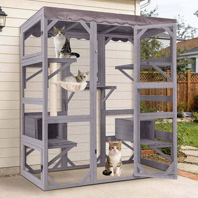 70.1’’ Large Catio Outdoor Cat Enclosure, Weatherproof Walk-in Cat Cage by JQC