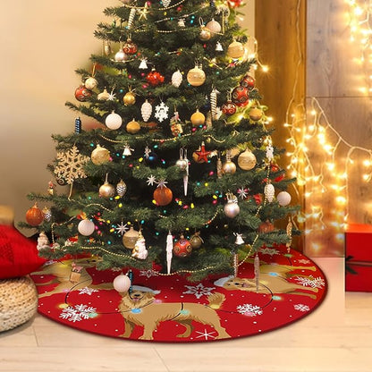 Golden Retriever Dog Red Christmas Tree Skirt, 48 Inches Lace-up Snowflake Xmas - Image 5