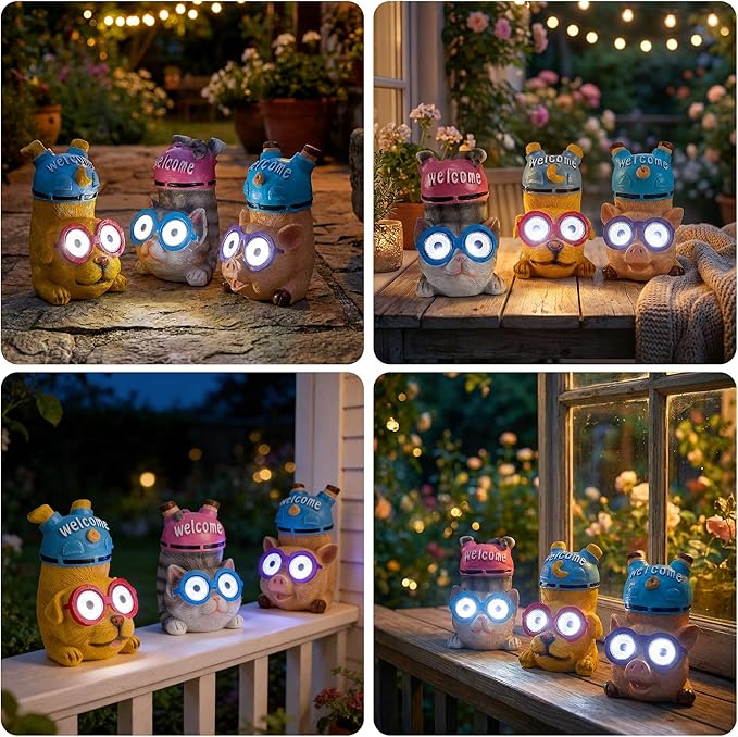 pearlstar 3 Pack Solar Lights Outdoor Garden Statues Resin Animal - Image 6