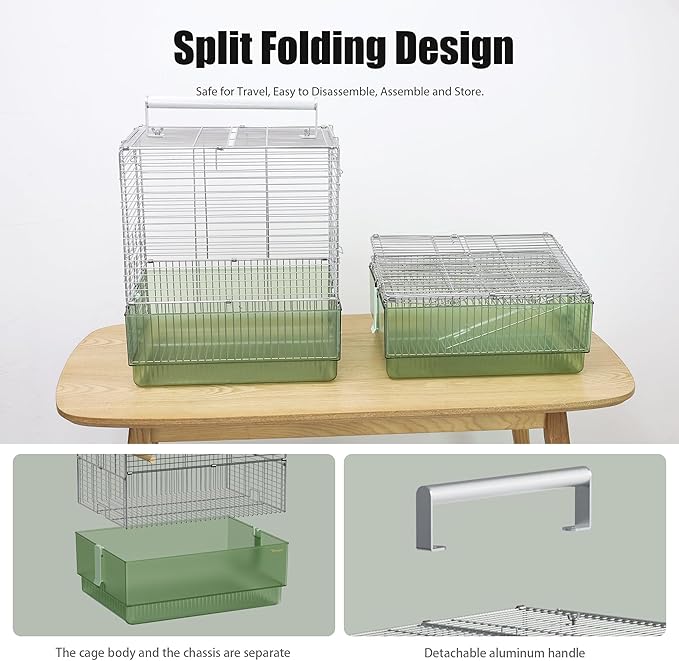 304 Stainless Steel Travel Bird Cage, 17 Inch Foldable Carrier - Image 5