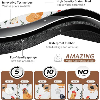 Rooster Dog Cat Food Mat, Hen Chicken Meadow Absorbent Pet Feeding Mat - Image 3