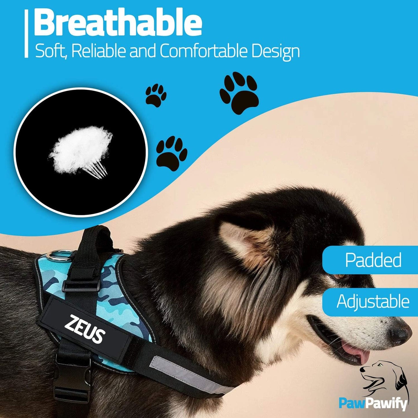 PawPawify Custom No Pull Dog Harness with Name and Phone Number, Heavy Duty Personalized Pet Vest to Prevent Tugging, Pulling, or Choking, Training and Walking (Blue, S (10-19LBS))