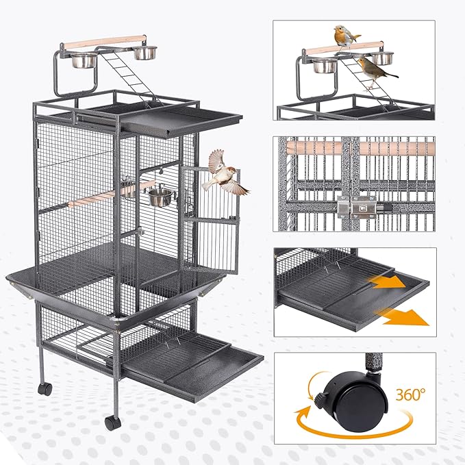 HSM 62 Inch Wrought Iron Large Bird Flight Cage - Image 6