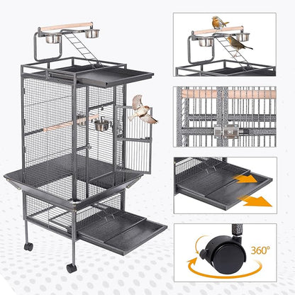 HSM 62 Inch Wrought Iron Large Bird Flight Cage - Image 6
