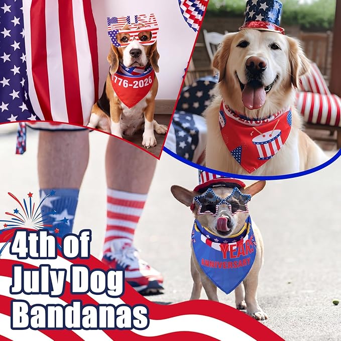 Huhumy 100 Pcs 4th of July Dog Bandanas 250th Anniversary Patriotic Pet - Image 5