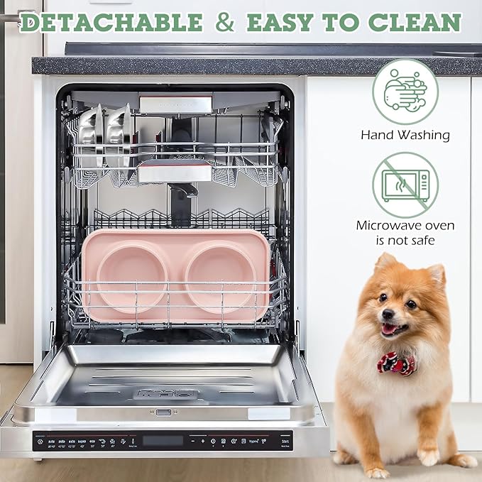 BNOSDM 2 Pcs Double Dog Food Bowls, Stainless Steel Small Dog Food and Water - Image 4