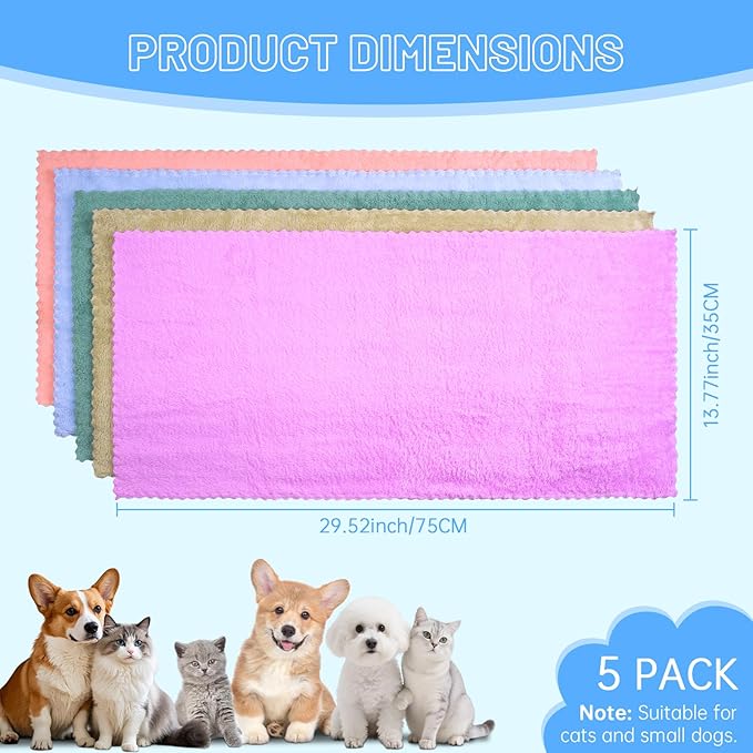 DuckSky 5Pcs Cat Towels Microfiber Pack Bulk, 29.5 x 13.77 inch Quick Drying - Image 2