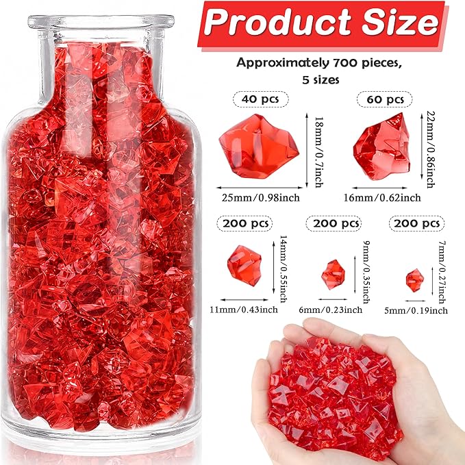 700Pcs Fake Ice Cubes Red 5 Size Acrylic Ice - Image 2