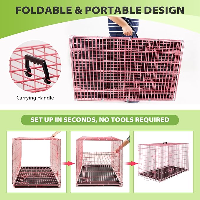 BestPet | Dog Crate | 42" | Pink | Foldable Metal Kennel - Image 6