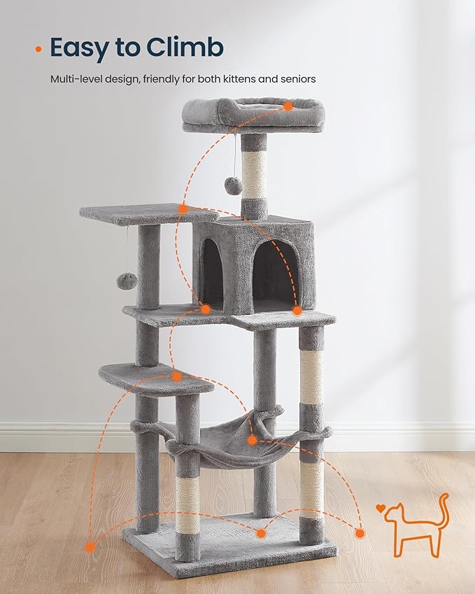 SONGMICS HOME Cat Tree for Indoor Cats, Hammock and Condo, Light Gray - Image 3