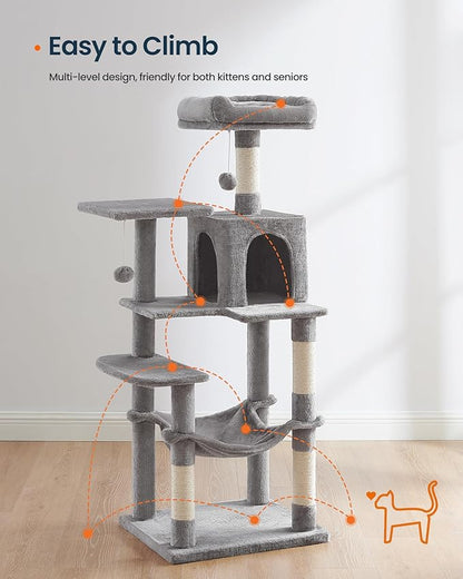 SONGMICS HOME Cat Tree for Indoor Cats, Hammock and Condo, Light Gray - Image 3