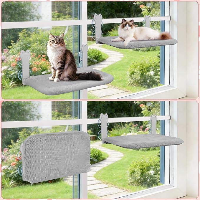 2 Pack Cat Window Perch, Cat Window Hammock Cordless Foldable Window Bed - Image 8