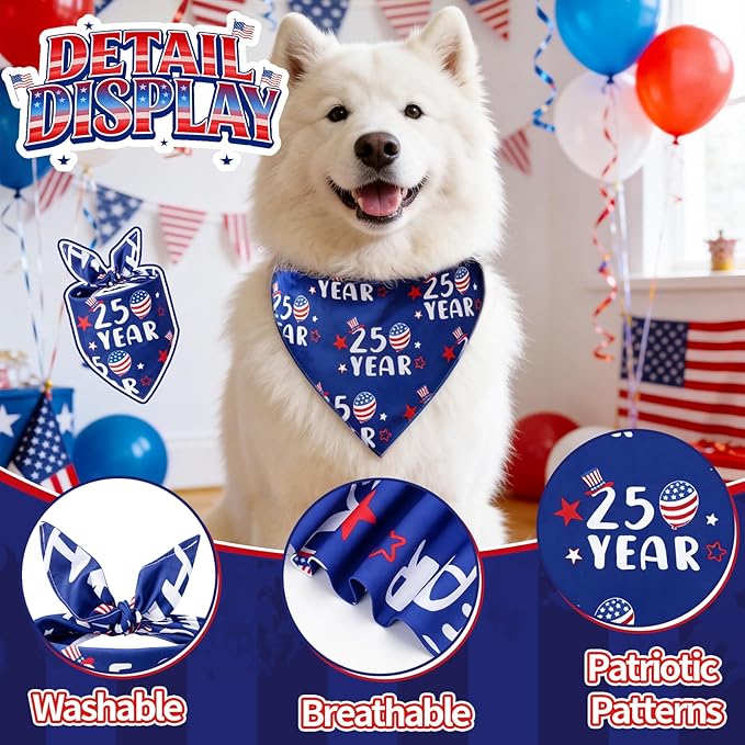 2Pcs 250th Anniversary American Dog Bandanas, Dual-Layer 4th of July Pet - Image 3
