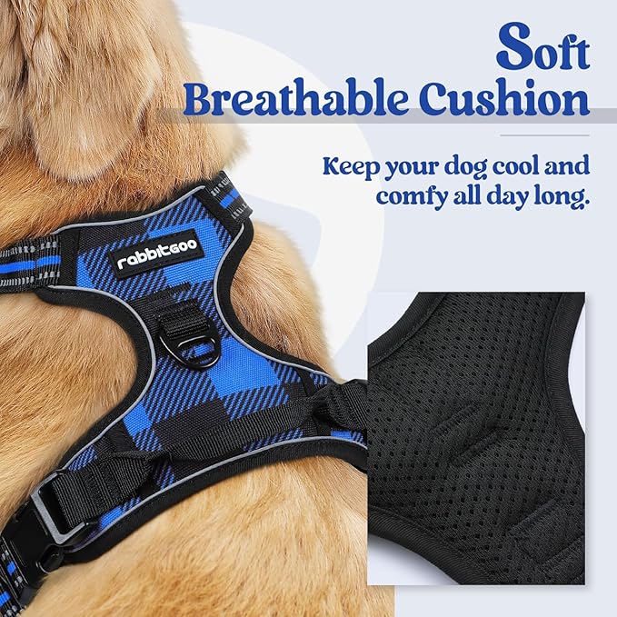 rabbitgoo Dog Harness No-Pull, Comfortable Padded Plaid Harness - Image 2