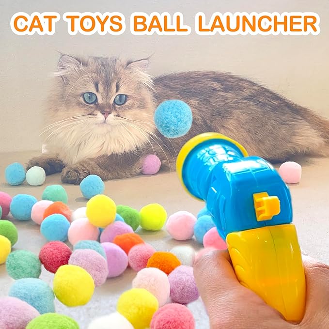MeoHui 31Pcs Cat Ball Toy Launcher Gun, Cat Balls Fetch Toy, Funny Interactive - Image 2