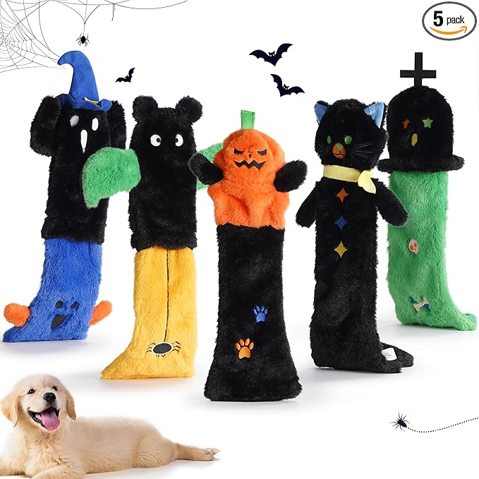 Nocciola 5 PCS Halloween Dog Squeaky Toys, No Stuffing Plush Dog Toys by Nocciola