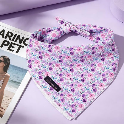 ARING PET Girl Dog Bandanas, Cute Summer Purple Rose Bow Floral Pet Bandana - Image 2
