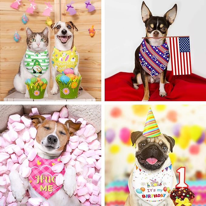 Weewooday 9 Pcs Holiday Dog Bandanas 4th of July Bandanas Patriotic Red White - Image 6