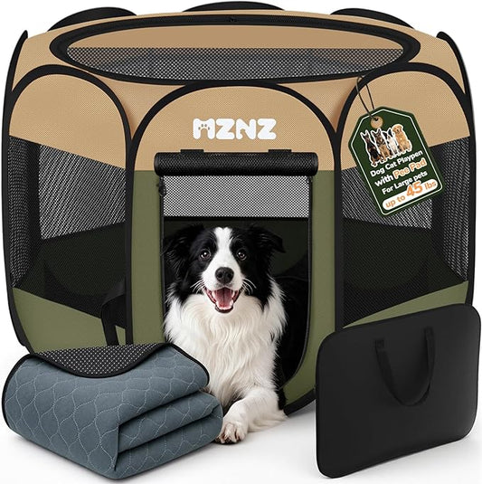 Dog Playpen with Pee Pad, Portable Puppy Pet Crate Indoors by MZNZ