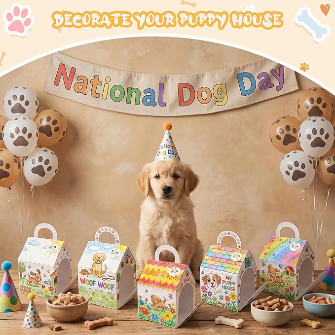 80UncleKimby 28Pcs Dog House Party Favors Boxes Foldable DIY Crafts - Image 4