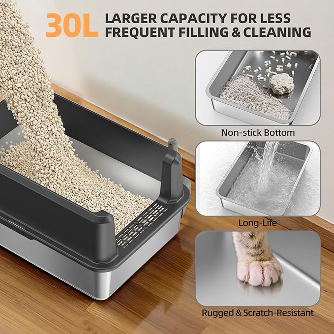 WoofiGo Enclosed Stainless Steel Cat Litter Box - Image 5
