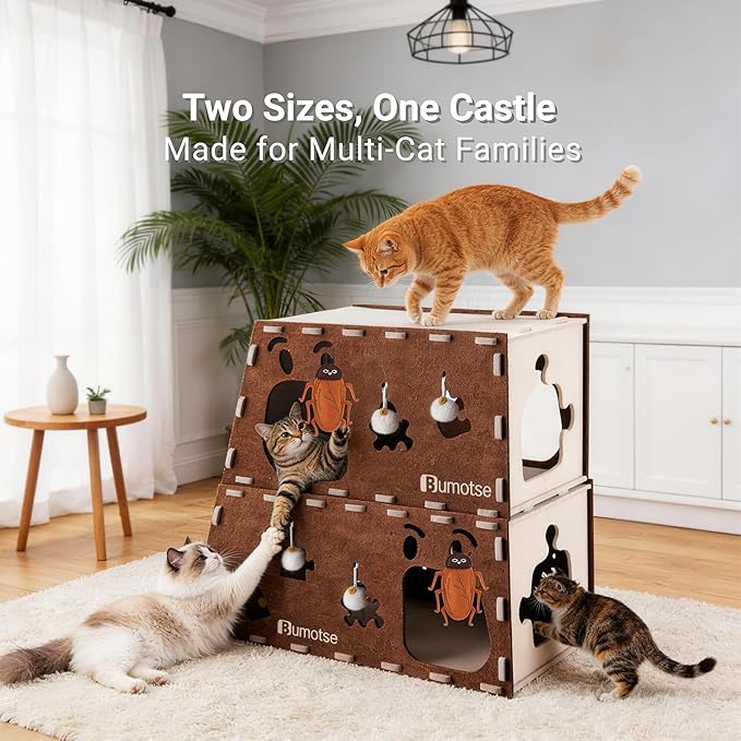 Felt Cat Bed Cave for Indoor Cats, Modular Tunnel Hideaway House for Large Cats - Image 3