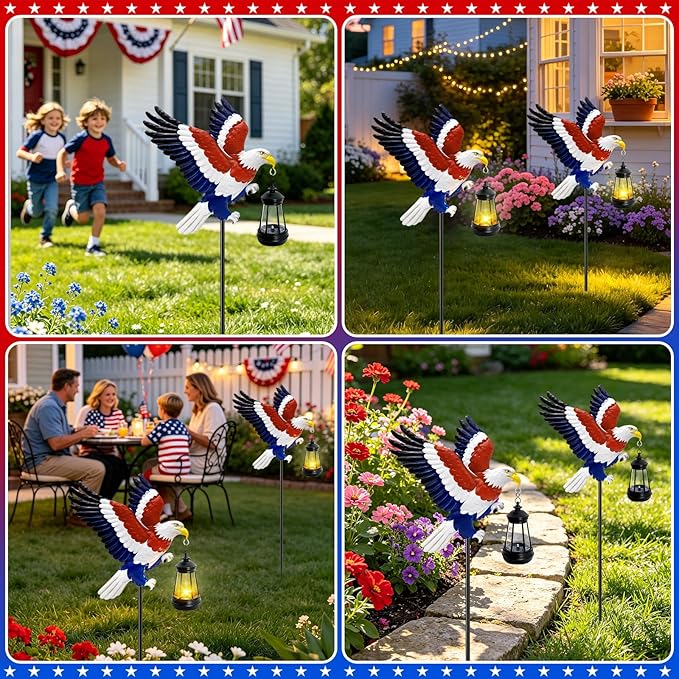4th of July Independence Day Solar Eagle Garden Lantern Outdoor, Patriotic Bald - Image 5